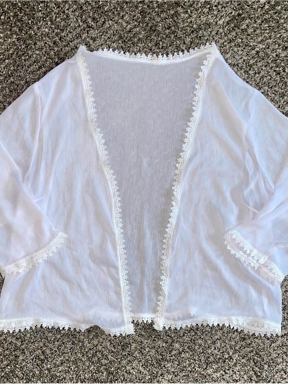 Sheer White Lace-Trim Kimono Cardigan